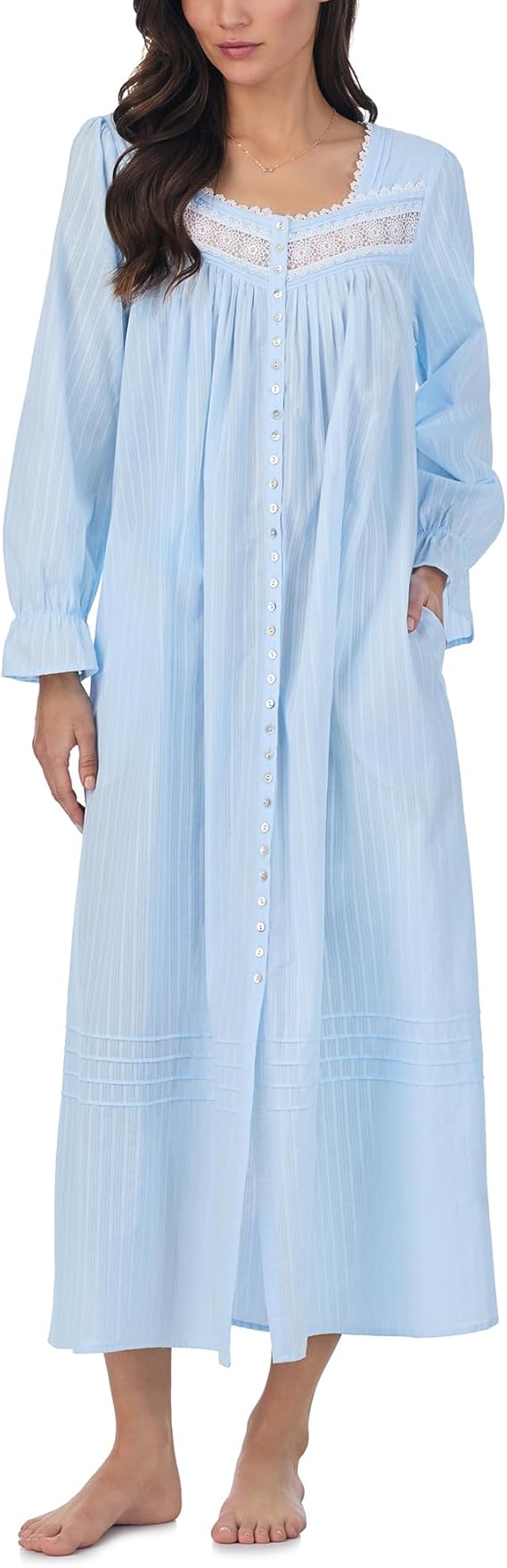 Eileen West Women’s Dobby Stripe 100% Cotton Long Sleeve Full-Length Robe