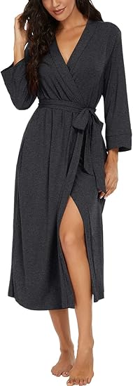 VINTATRE Women’s Long Knit Kimono Robe – Lightweight Soft V-Neck Loungewear