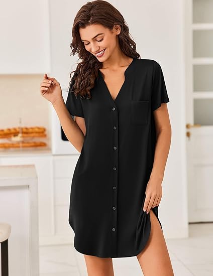 Ekouaer Women’s V-Neck Button Down Nightgown – Soft & Comfortable Sleepwear